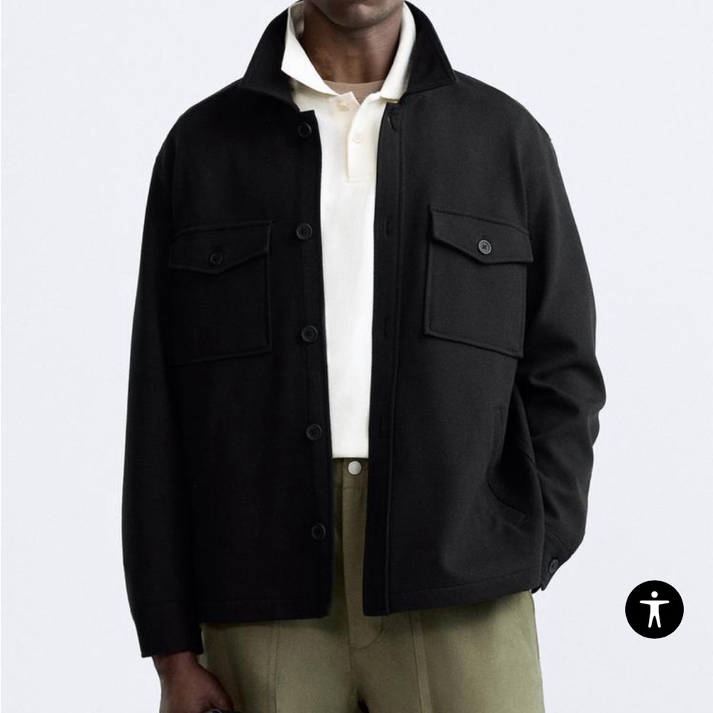 Zara Men’s Soft Overshirt Button Down Black S
